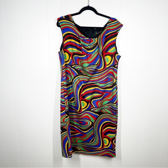 Peach Velvet New York Sleeveless Multi Color Abstract Plus Size Sheath Dress 14 - Picture 1 of 8